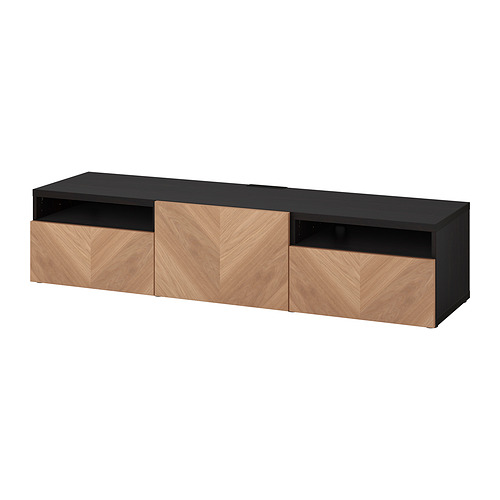 BESTÅ - TV bench with drawers and door, black-brown/Hedeviken oak veneer | IKEA Taiwan Online - PE820918_S4