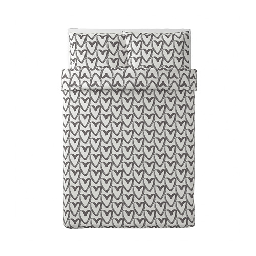 LYKTFIBBLA - quilt cover and 2 pillowcases, white/grey | IKEA Taiwan Online - PE769104_S4