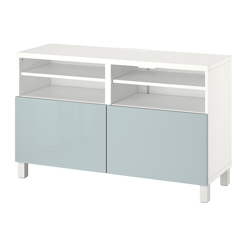BESTÅ - TV bench with doors, white/Selsviken/Stubbarp light grey-blue | IKEA Taiwan Online - PE820936_S4