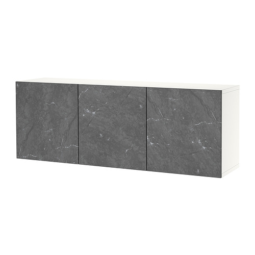 BESTÅ - wall-mounted cabinet combination, white Bergsviken/black marble effect | IKEA Taiwan Online - PE821284_S4