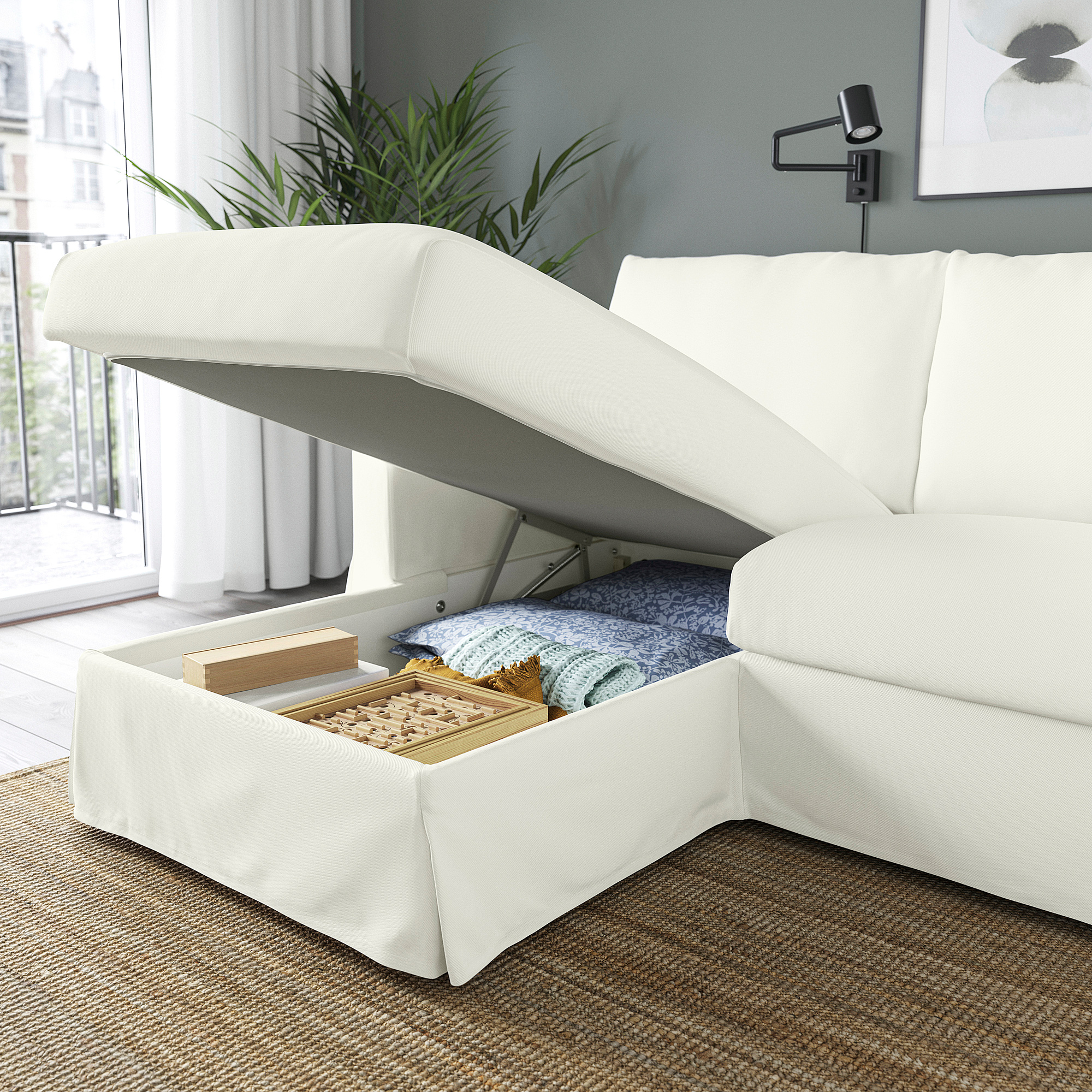 HYLTARP 3-seat sofa w chaise longue, left