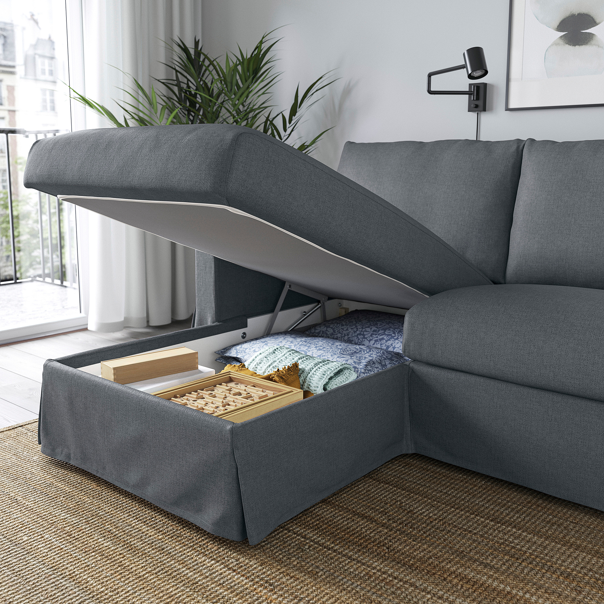 HYLTARP 3-seat sofa w chaise longue, left