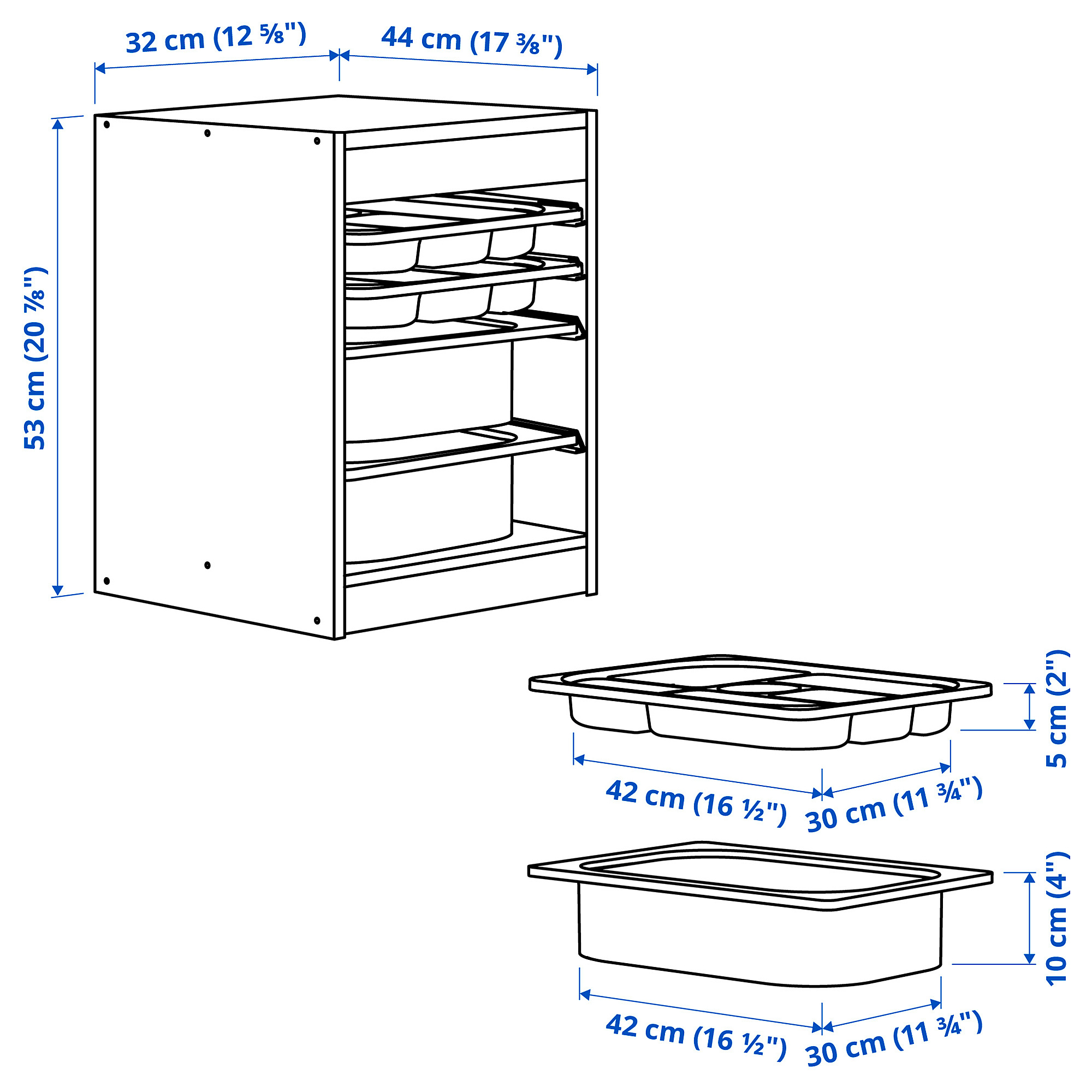 TROFAST storage combination with box/trays