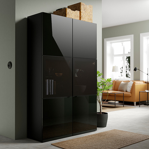 BESTÅ - storage combination w glass doors, black-brown/Selsviken high-gloss/black smoked glass | IKEA Taiwan Online - PE821358_S4