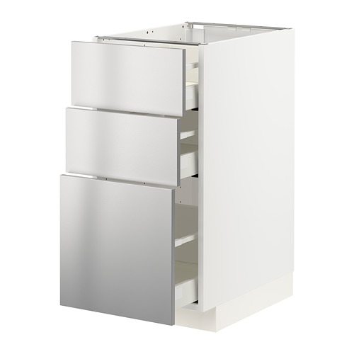 METOD/MAXIMERA - base cabinet with 3 drawers, white/Vårsta stainless steel | IKEA Taiwan Online - PE765779_S4