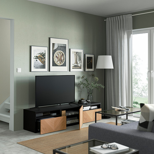 BESTÅ - TV bench with drawers and door, black-brown/Hedeviken oak veneer | IKEA Taiwan Online - PE821394_S4