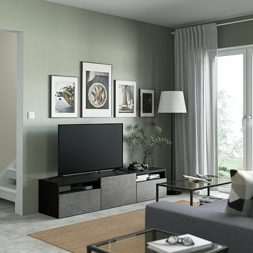 BESTÅ - TV bench with drawers and door, black-brown/Kallviken dark grey | IKEA Taiwan Online - PE821461_S4