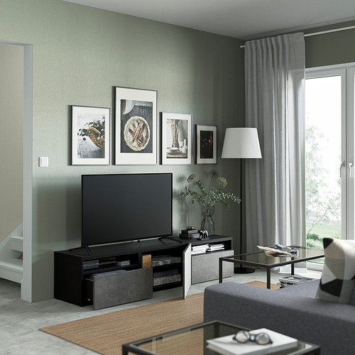 BESTÅ - TV bench with drawers and door, black-brown/Kallviken dark grey | IKEA Taiwan Online - PE821462_S4