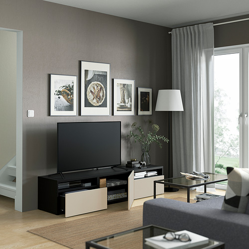 BESTÅ - TV bench with drawers and door, black-brown/Lappviken light grey/beige | IKEA Taiwan Online - PE821449_S4