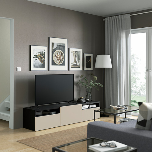 BESTÅ - TV bench with drawers and door, black-brown/Lappviken light grey/beige | IKEA Taiwan Online - PE821450_S4