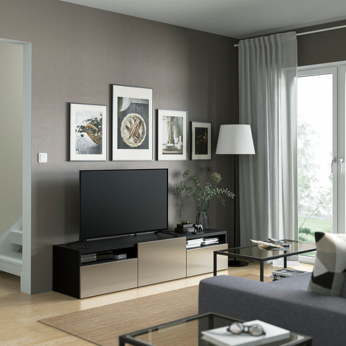 BESTÅ - 電視櫃附門板/抽屜, 黑棕色/Riksviken 淺古銅色 | IKEA 線上購物 - PE821428_S4