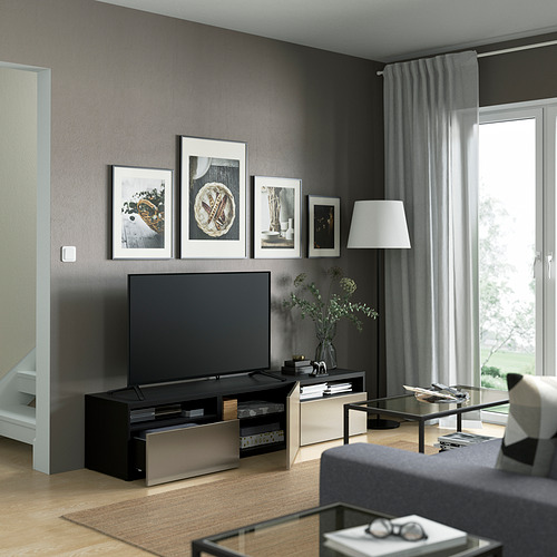 BESTÅ - TV bench with drawers and door, black-brown/Riksviken light bronze effect | IKEA Taiwan Online - PE821378_S4