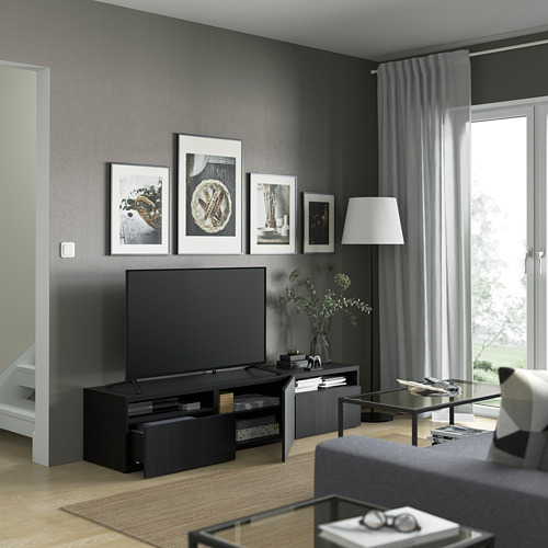 BESTÅ - TV bench with drawers and door, black-brown/Timmerviken black | IKEA Taiwan Online - PE821381_S4