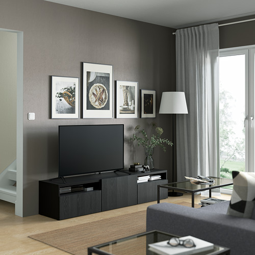 BESTÅ - TV bench with drawers and door, black-brown/Timmerviken black | IKEA Taiwan Online - PE821382_S4
