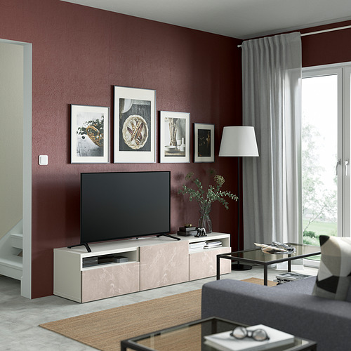 BESTÅ - TV bench with drawers and door, white/Bergsviken beige | IKEA Taiwan Online - PE821401_S4