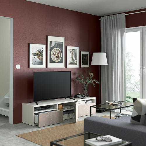 BESTÅ - TV bench with drawers and door, white/Bergsviken beige | IKEA Taiwan Online - PE821385_S4