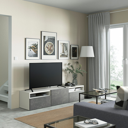 BESTÅ - TV bench with drawers and door, white/Kallviken dark grey | IKEA Taiwan Online - PE821399_S4