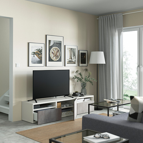 BESTÅ - TV bench with drawers and door, white/Kallviken light grey | IKEA Taiwan Online - PE821407_S4