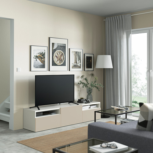 BESTÅ - TV bench with drawers and door, white/Lappviken light grey/beige | IKEA Taiwan Online - PE821408_S4