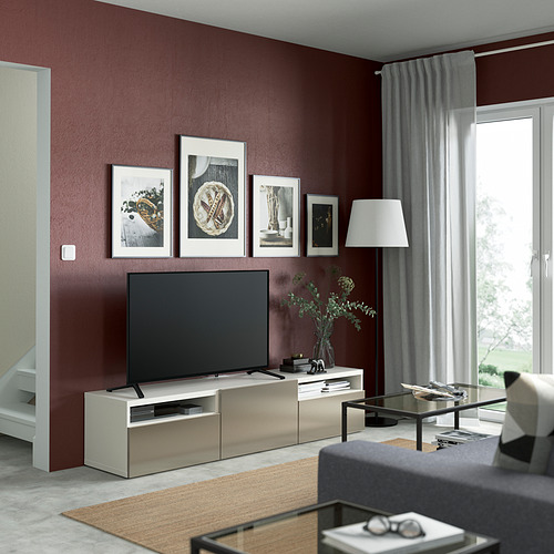 BESTÅ - TV bench with drawers and door, white/Riksviken light bronze effect | IKEA Taiwan Online - PE821451_S4