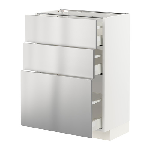 METOD/MAXIMERA - base cabinet with 3 drawers, white/Vårsta stainless steel | IKEA Taiwan Online - PE765788_S4