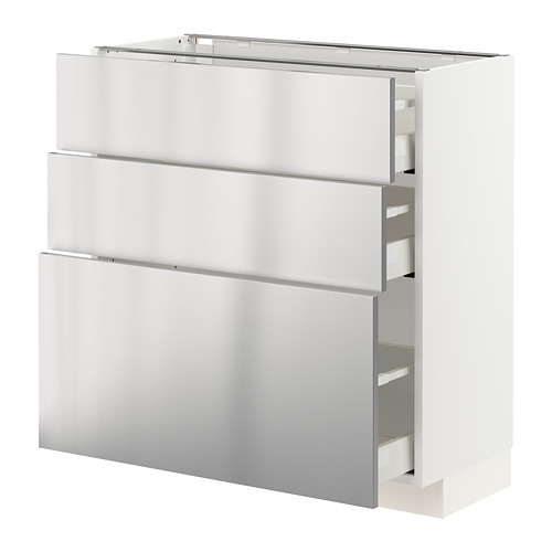 METOD/MAXIMERA - base cabinet with 3 drawers, white/Vårsta stainless steel | IKEA Taiwan Online - PE765761_S4