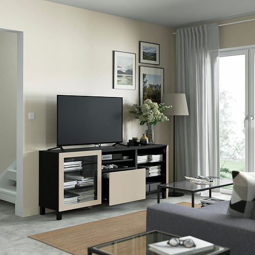 BESTÅ - TV bench with drawers, black-brown Sindvik/Lappviken/Stubbarp light grey/beige | IKEA Taiwan Online - PE821551_S4