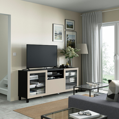 BESTÅ - TV bench with drawers, black-brown Sindvik/Lappviken/Stubbarp light grey/beige | IKEA Taiwan Online - PE821552_S4