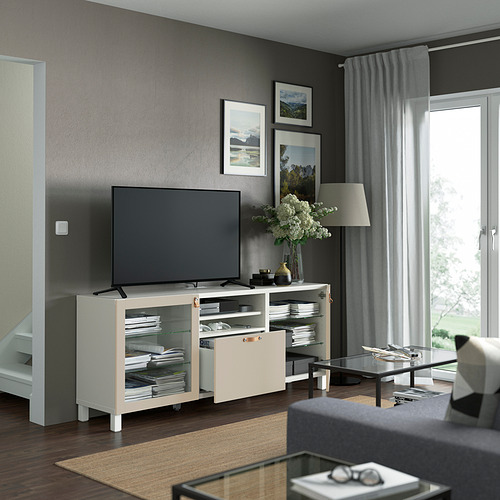 BESTÅ - TV bench with drawers, white Sindvik/Lappviken/Stubbarp light grey/beige | IKEA Taiwan Online - PE821562_S4
