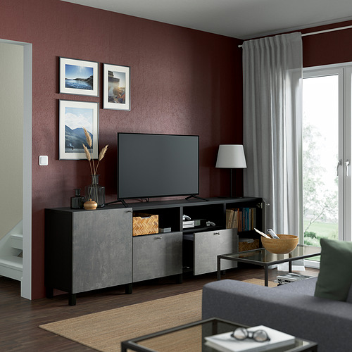 BESTÅ - TV bench with doors and drawers, black-brown/Kallviken/Stubbarp dark grey | IKEA Taiwan Online - PE821655_S4