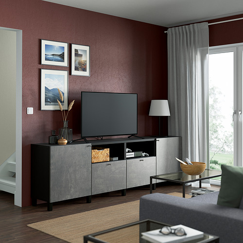 BESTÅ - TV bench with doors and drawers, black-brown/Kallviken/Stubbarp dark grey | IKEA Taiwan Online - PE821653_S4