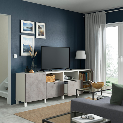 BESTÅ - TV bench with doors and drawers, white/Kallviken/Stubbarp light grey | IKEA Taiwan Online - PE821682_S4