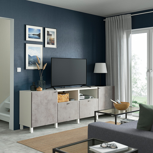 BESTÅ - TV bench with doors and drawers, white/Kallviken/Stubbarp light grey | IKEA Taiwan Online - PE821668_S4
