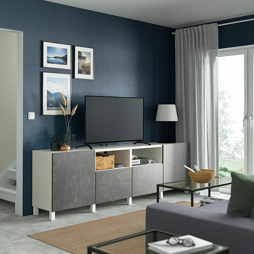 BESTÅ - TV bench with doors and drawers, white/Kallviken/Stubbarp dark grey | IKEA Taiwan Online - PE821674_S4