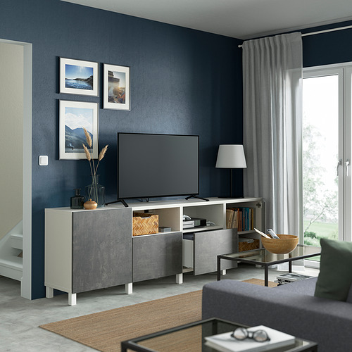BESTÅ - TV bench with doors and drawers, white/Kallviken/Stubbarp dark grey | IKEA Taiwan Online - PE821675_S4