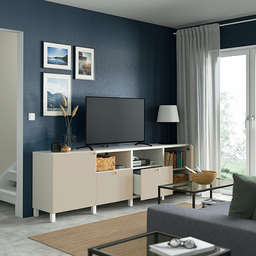 BESTÅ - TV bench with doors and drawers, white/Lappviken/Stubbarp light grey/beige | IKEA Taiwan Online - PE821637_S4