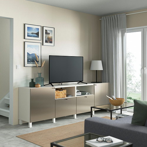 BESTÅ - TV bench with doors and drawers, white/Riksviken/Stubbarp light bronze effect | IKEA Taiwan Online - PE821642_S4