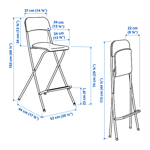 FRANKLIN bar stool with backrest, foldable