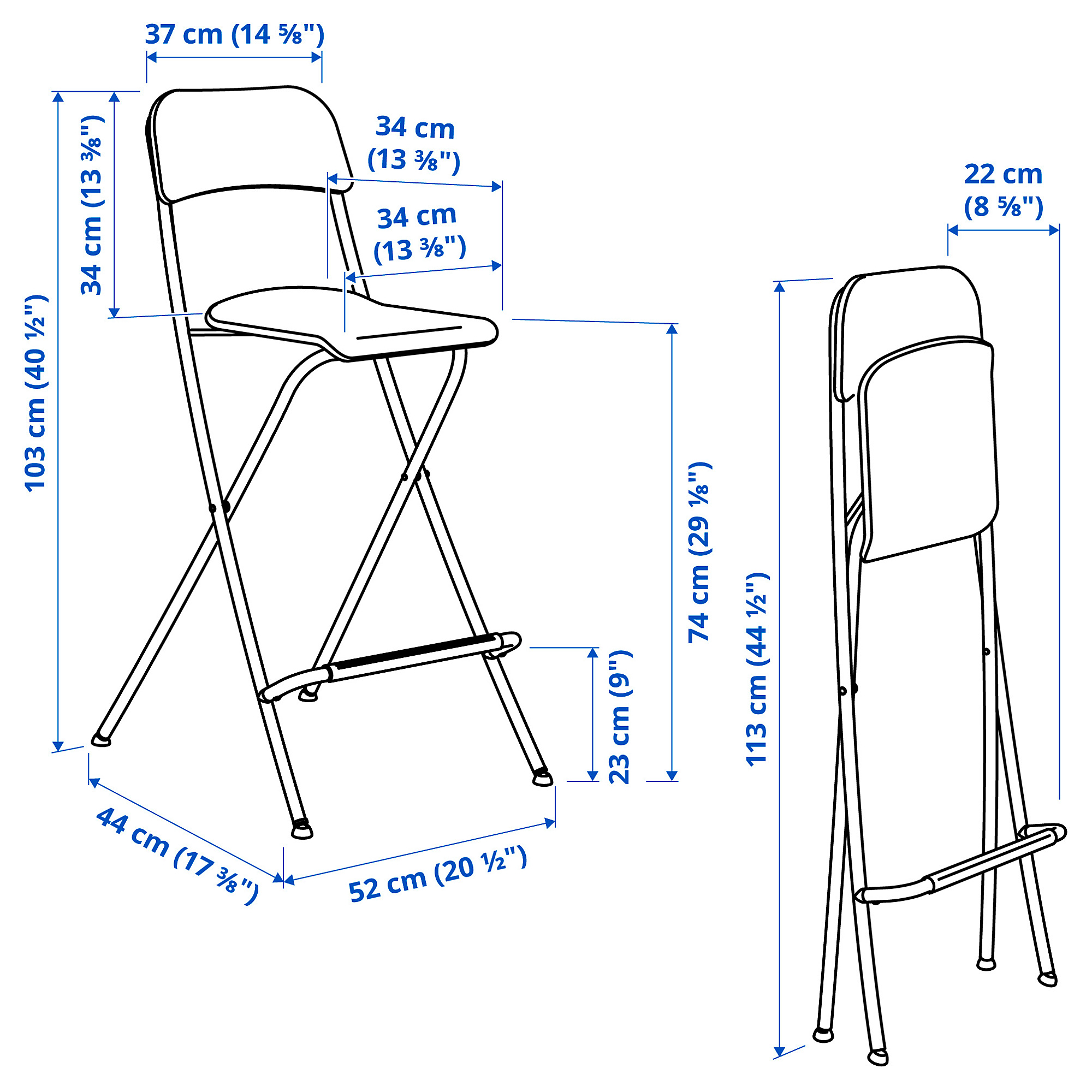 FRANKLIN bar stool with backrest, foldable