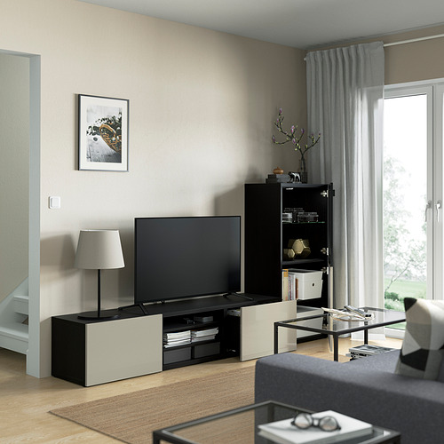 BESTÅ - TV storage combination/glass doors, black-brown/Selsviken high-gloss/beige clear glass | IKEA Taiwan Online - PE821875_S4