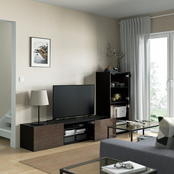 BESTÅ - 電視收納組合/玻璃門板, 黑棕色/Selsviken 高亮面/棕色/煙燻色玻璃 | IKEA 線上購物 - PE705694_S3