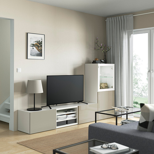BESTÅ - 電視收納組合/玻璃門板, 白色/Selsviken 高亮面/米色透明玻璃 | IKEA 線上購物 - PE821863_S4