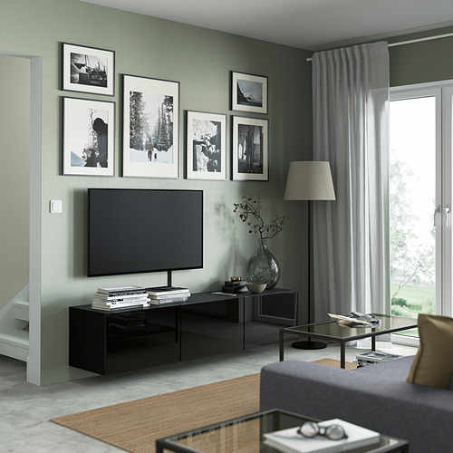 BESTÅ - TV bench with doors, black-brown/Selsviken high-gloss/black | IKEA Taiwan Online - PE821990_S4