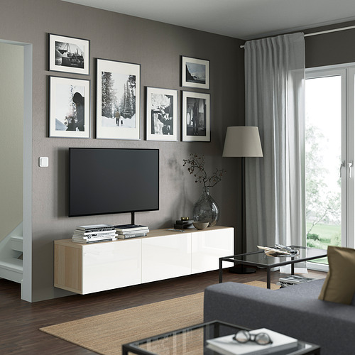 BESTÅ - 電視櫃附門板, 染白橡木紋/Selsviken 高亮面 白色 | IKEA 線上購物 - PE821950_S4