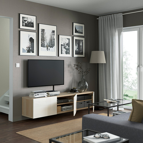 BESTÅ - 電視櫃附門板, 染白橡木紋/Selsviken 高亮面 白色 | IKEA 線上購物 - PE821981_S4