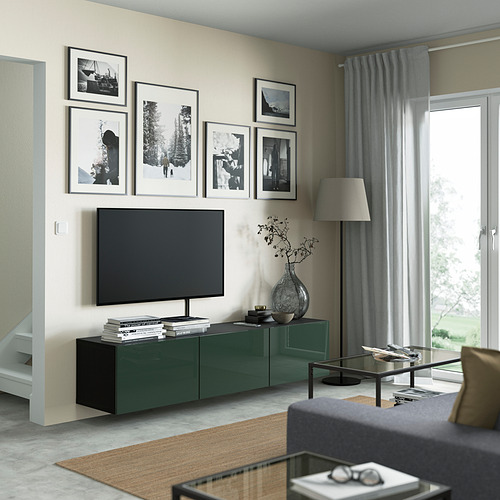 BESTÅ - TV bench with doors, black-brown/Selsviken dark olive-green | IKEA Taiwan Online - PE821936_S4