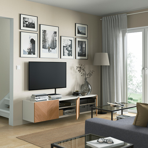 BESTÅ - TV bench with doors, white/Hedeviken oak veneer | IKEA Taiwan Online - PE821951_S4