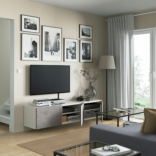 BESTÅ - TV bench with doors, white/Kallviken light grey | IKEA Taiwan Online - PE821941_S4