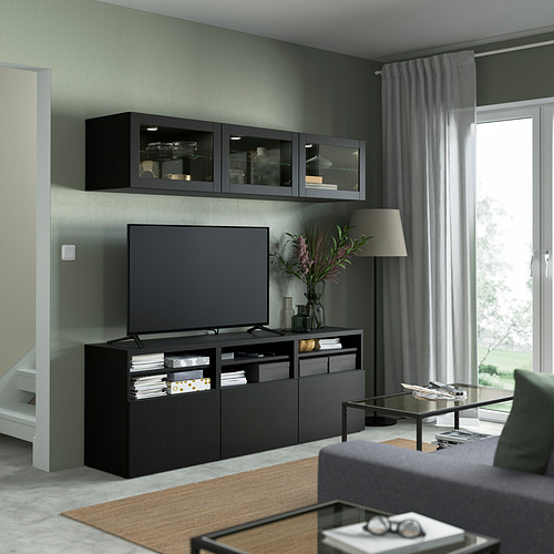 BESTÅ - TV storage combination/glass doors, black-brown/Lappviken black-brown clear glass | IKEA Taiwan Online - PE822060_S4