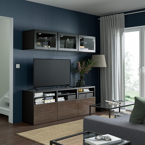 BESTÅ - TV storage combination/glass doors, black-brown/Selsviken high-gloss/brown clear glass | IKEA Taiwan Online - PE822024_S4